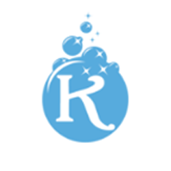 Blue circular logo with a white &ldquo;K&rdquo; and sparkles/bubbles above it