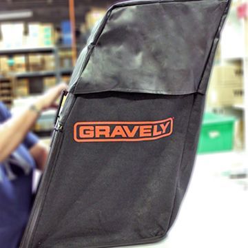 A black bag with the word gravely on it