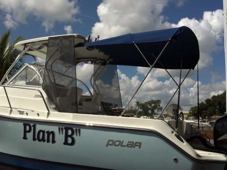 A polar boat with the name plan b on the side
