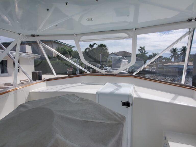 The inside of a boat with a clear roof