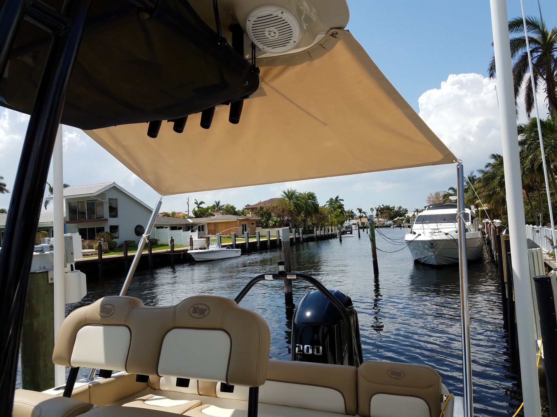 A boat with a canopy on top of it