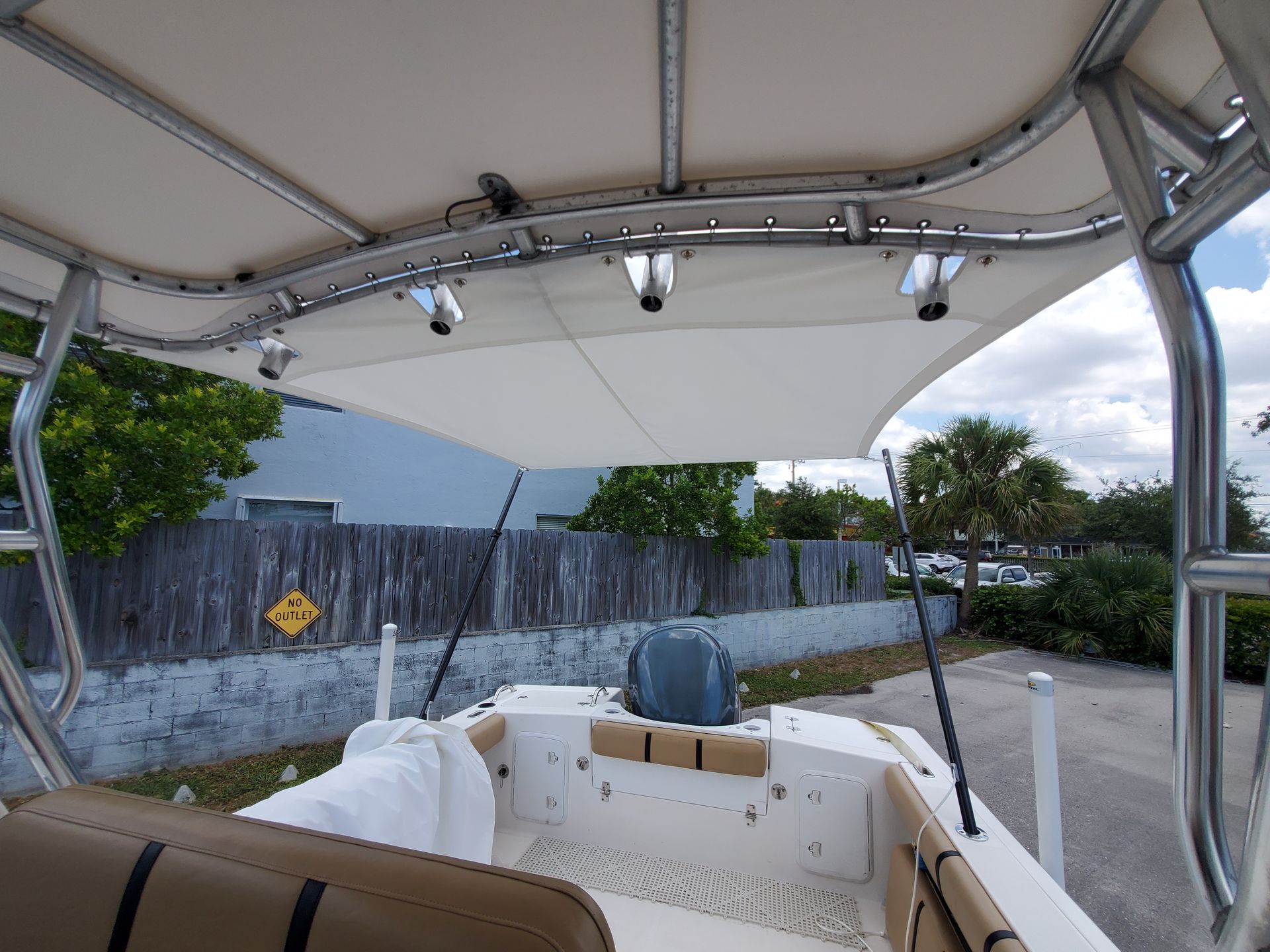 A boat with a canopy on top of it