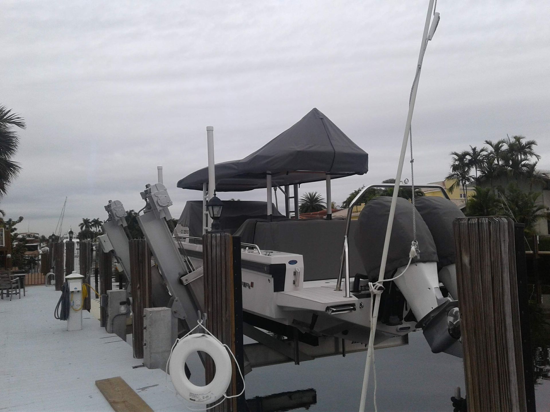 A boat with a life preserver attached to it