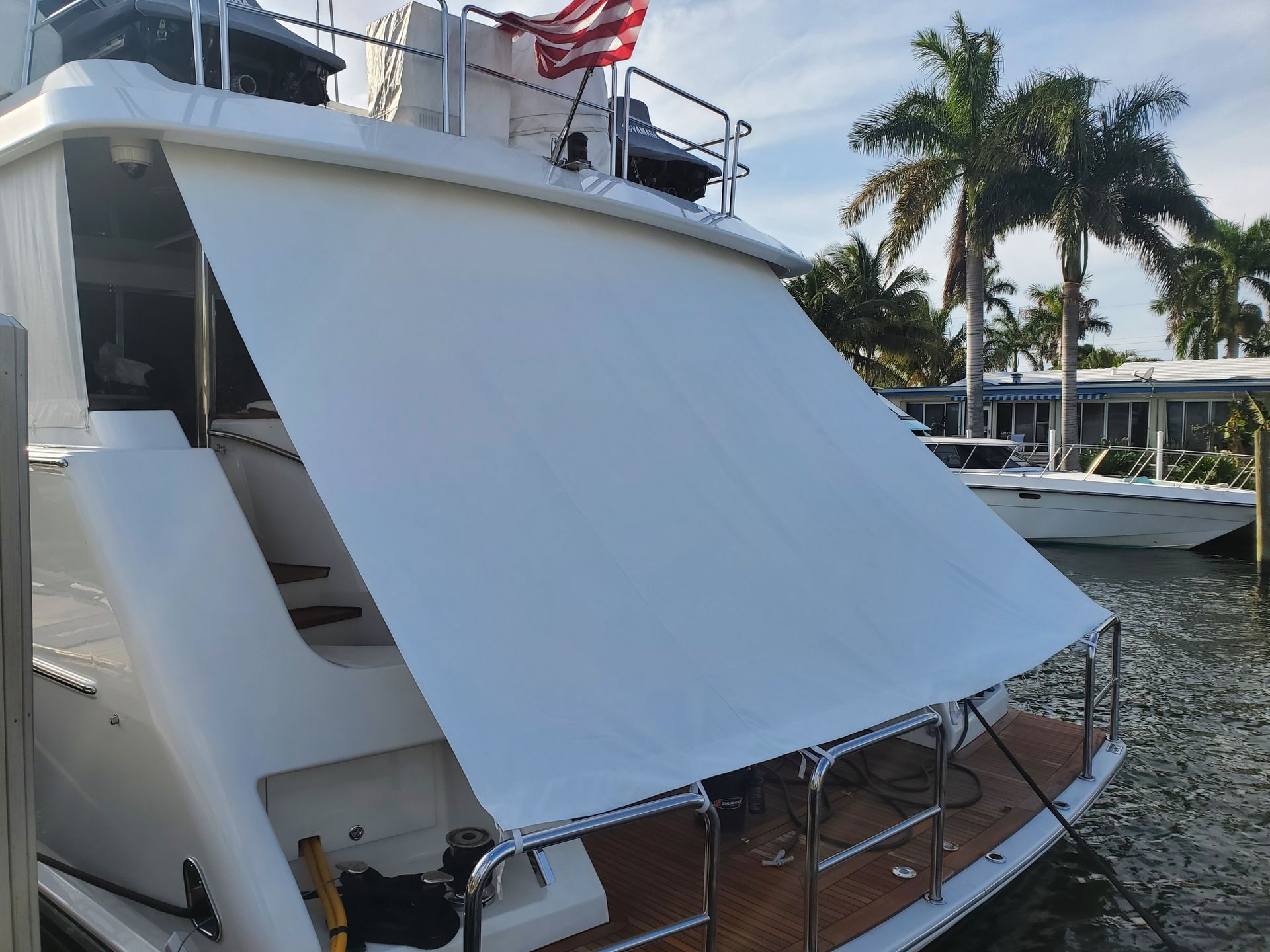 A boat with a garmin radar on top of it