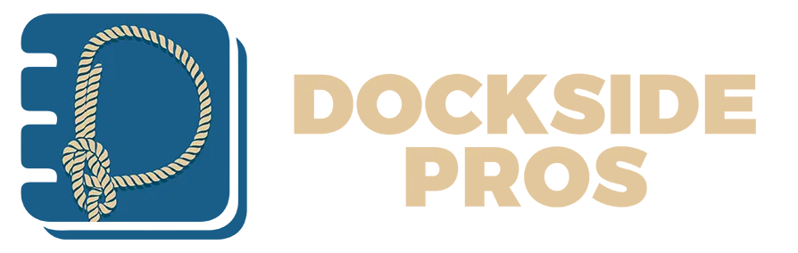 Logo of Dockside Pros with a blue square containing a rope in the shape of the letter D and the words