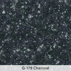 Dark charcoal speckled texture with a label reading “G-179 Charcoal”