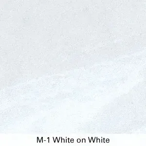 Plain white textured background with the text “M-1 White on White” at the bottom.