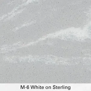 Light gray and white cloudy texture with “M-6 White on Sterling” label at the bottom