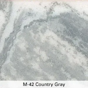 Gray marble-like tile sample labeled “M-42 Country Gray”