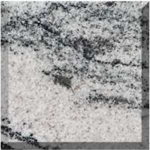 Close-up of speckled gray and white granite with dark veining