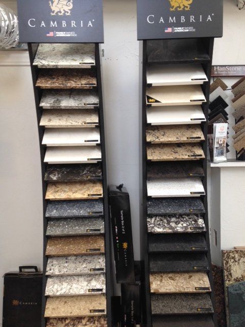 A display of cambria granite counter tops in a store