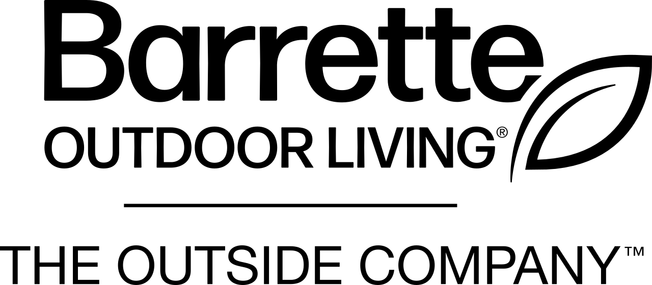The logo for barrette outdoor living is black and white.