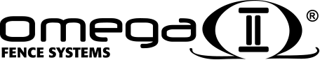 A black and white logo for omega ii fence systems
