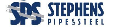The stephens pipe and steel logo is blue and white