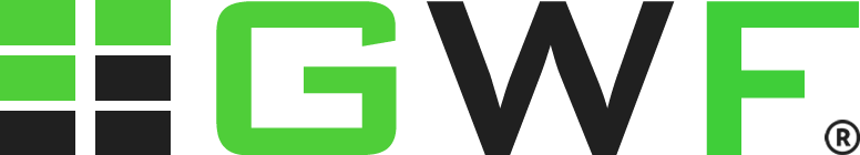 A green and black logo for a company called gwf