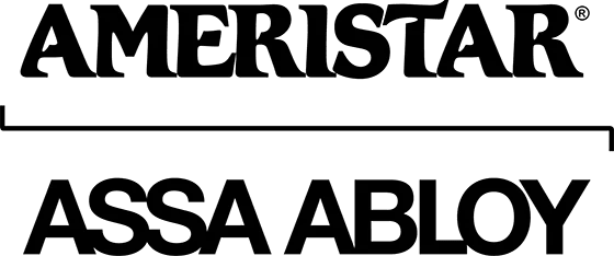 The logo for ameristar assa abloy is black and white.