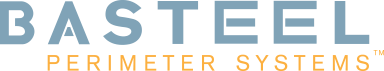 A blue and orange logo for basteel perimeter systems
