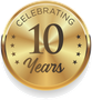 a gold coin that says celebrating 10 years
