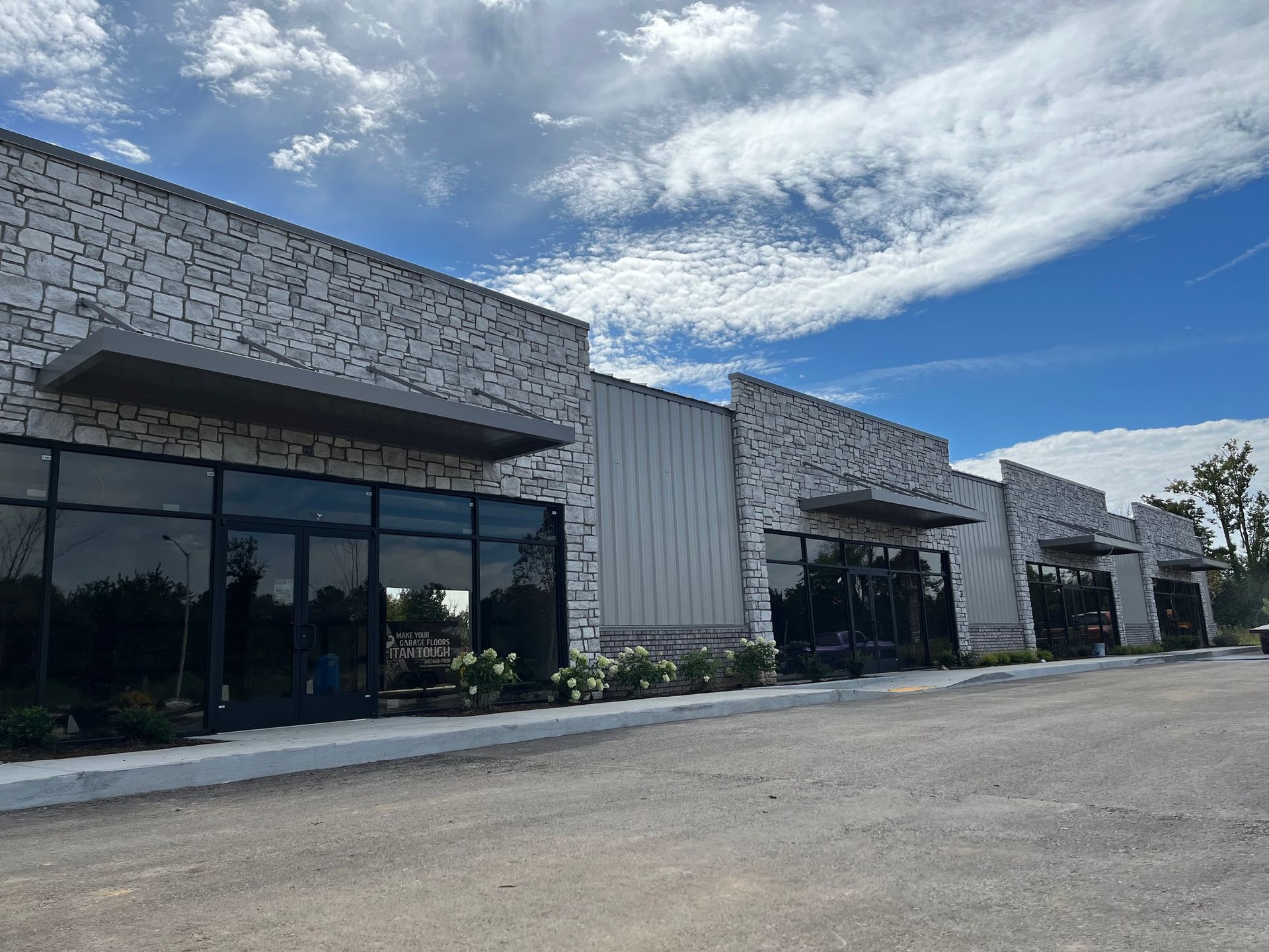 Gray commercial awning