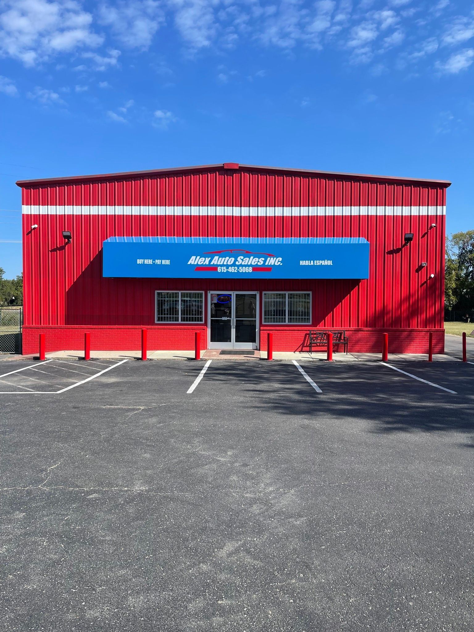 Blue commercial store signage