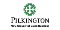 Pilkington logo: a green circle with a white cross-like design above the brand name 