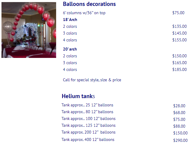 Balloon Price List