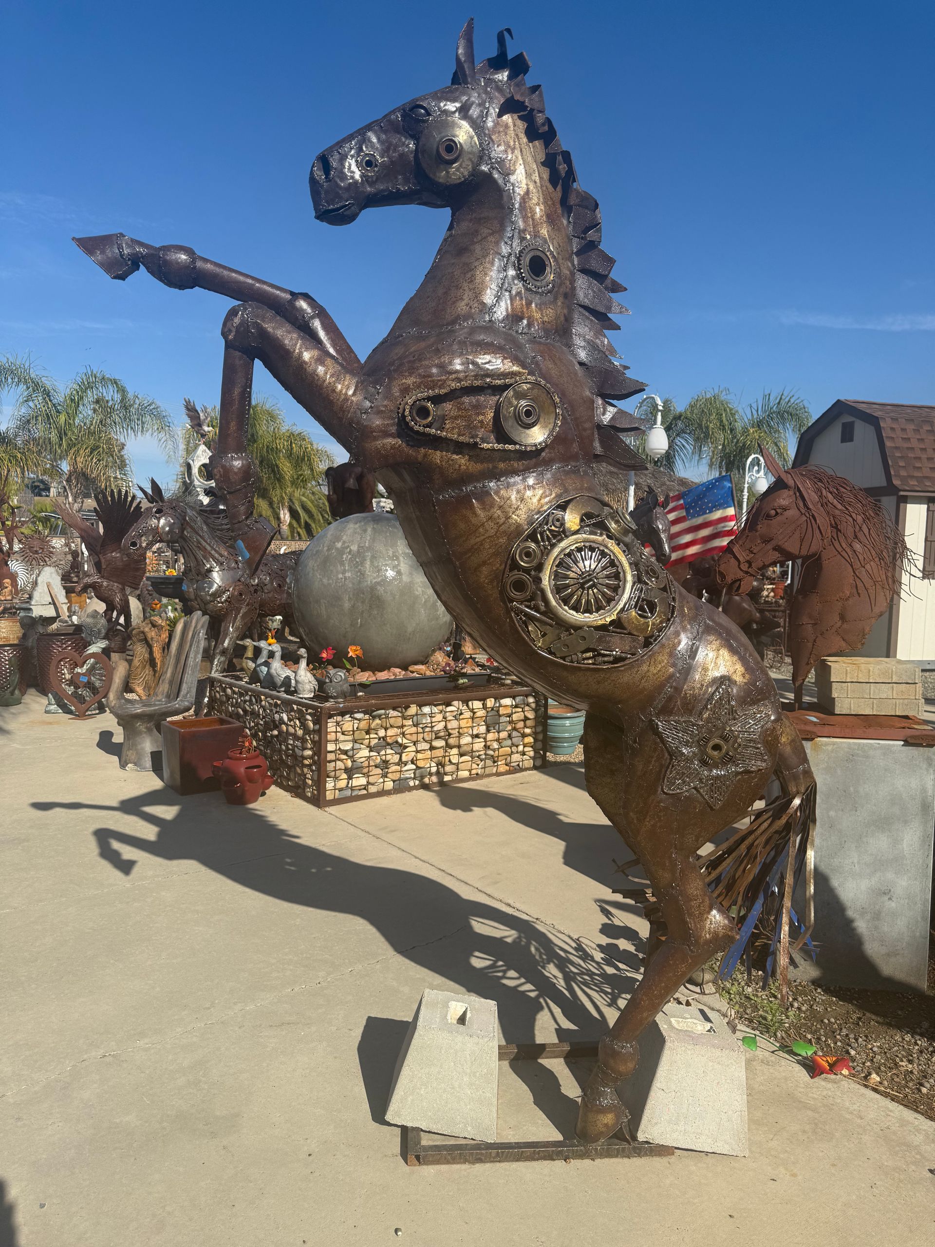 A statue of a horse standing on its hind legs