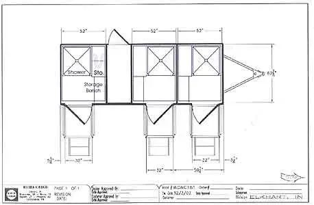 Architectural floor plan sketch of a small building layout with labeled rooms and dimensions