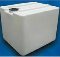 White plastic fuel canister with a black cap on a blue background