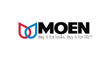MOEN logo with red and blue faucet icon and the slogan “Buy it for looks. Buy it for life.”