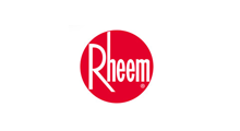 Rheem logo in white text on a red circle