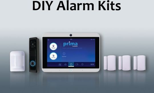 Safe-T Flex Package security system components: control panel, door sensors, and video doorbell.