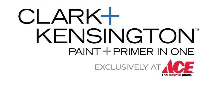 A logo for clark + kensington paint and primer in one