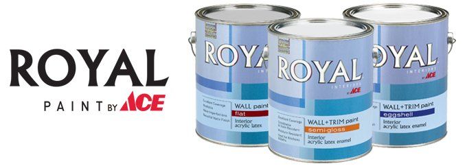 Three cans of royal paint are sitting next to each other.