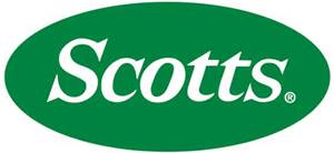 The logo for scotts is a green oval with white letters.