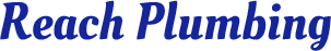 Reach Plumbing logo in blue script on a white background