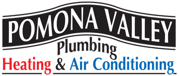 Pomona Valley Plumbing, Heating & Air Conditioning logo with black, red, and blue text