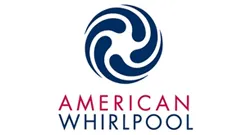 Blue and white swirling logo of American Whirlpool, text in red below.
