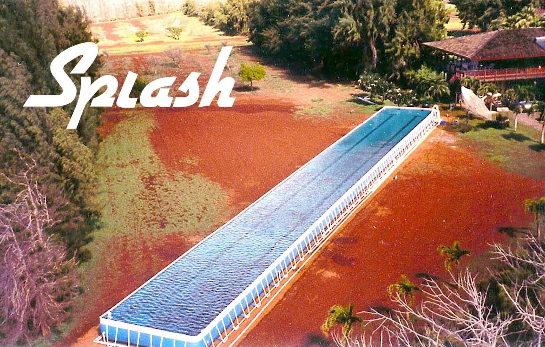 Aerial view of long, rectangular pool labeled 