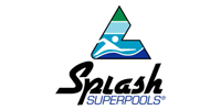 Logo: Triangle with swimmer, green and blue bars, 