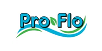 Pro Flo logo with blue and green waves under the word. 