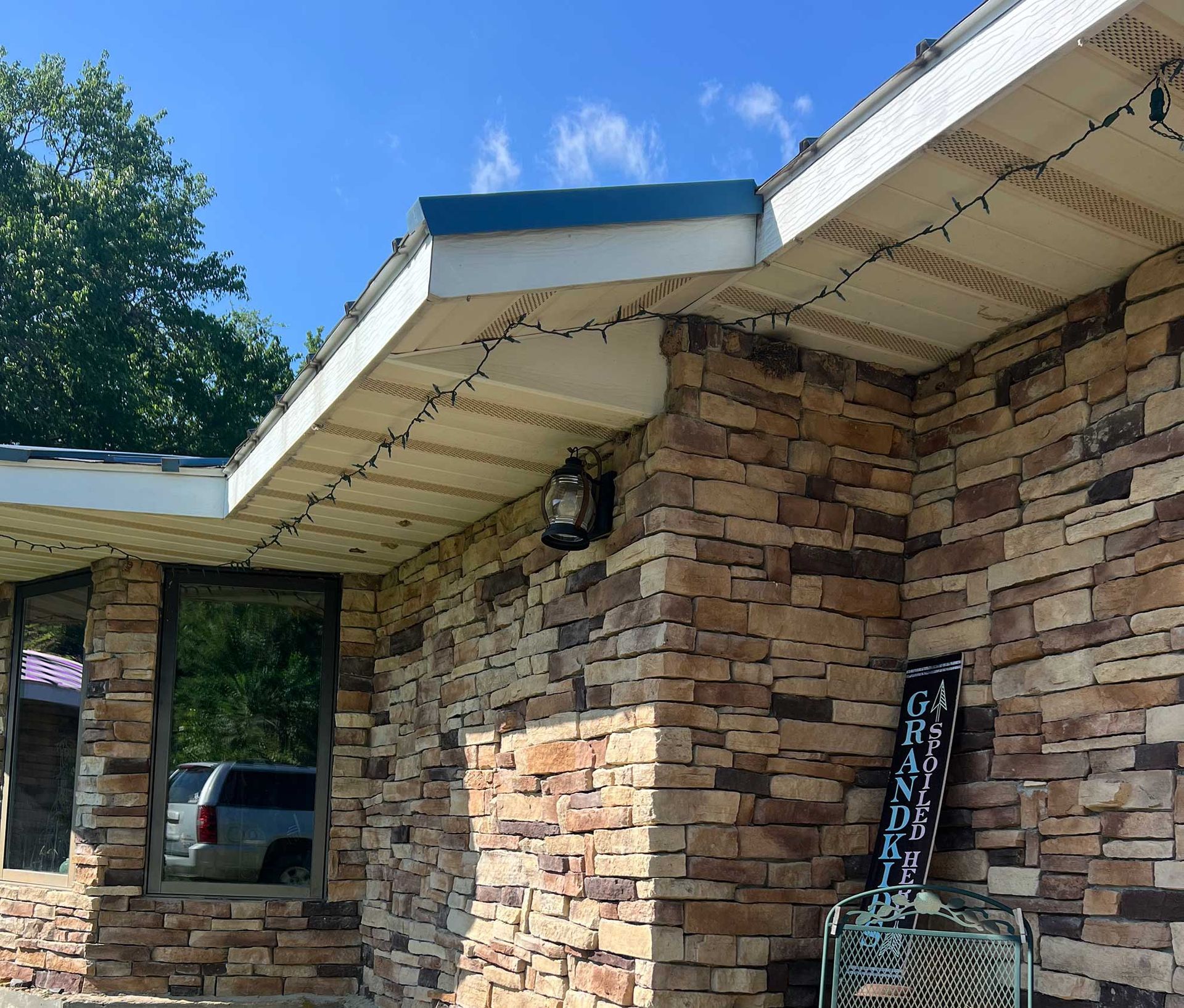 Brick house with white soffit