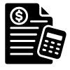 Black invoice icon with a dollar sign and calculator.