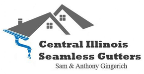 Logo for Central Illinois Seamless Gutters with a house graphic and text.