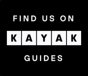 Black screen reading “Find us on KAYAK Guides” with KAYAK in white blocks
