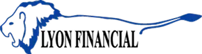 Lyon Financial logo with blue lion and text on white background