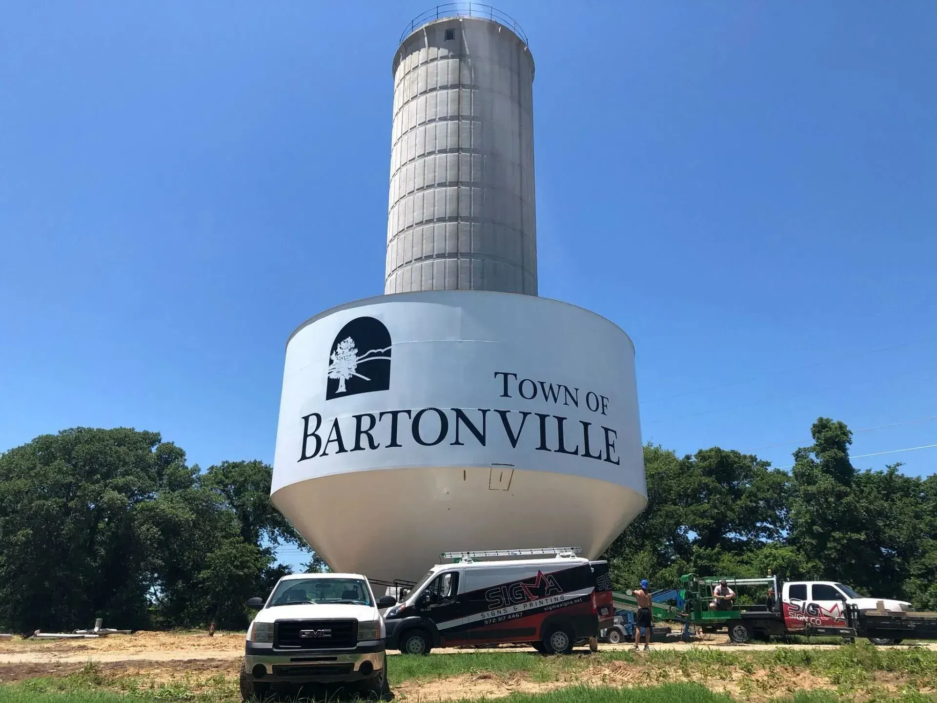 vinyl graphics installed on water tower