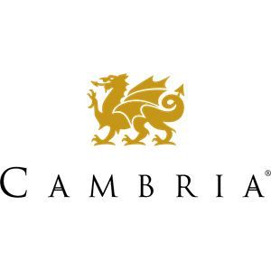 Cambria logo with gold griffin above black serif text on a white background