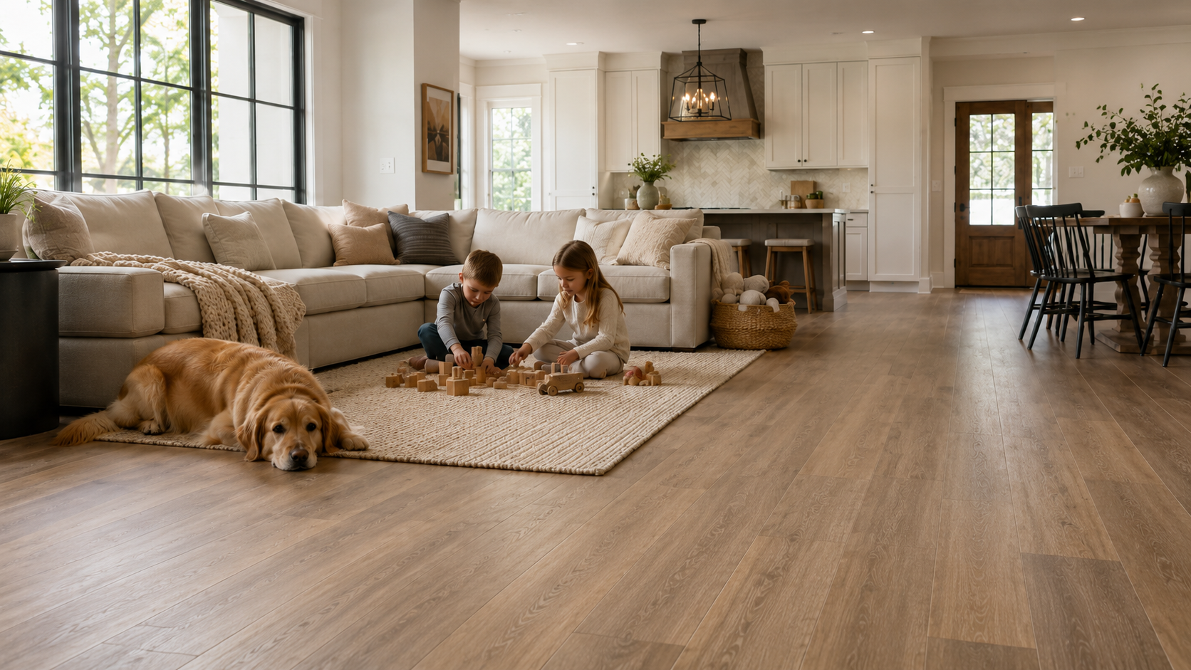 family enjoying their new flooring installation in Central Texas