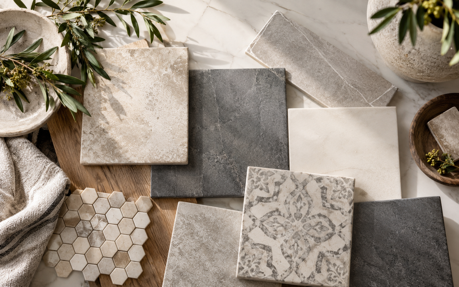 tile samples in a flooring showroom in Leander, Texas